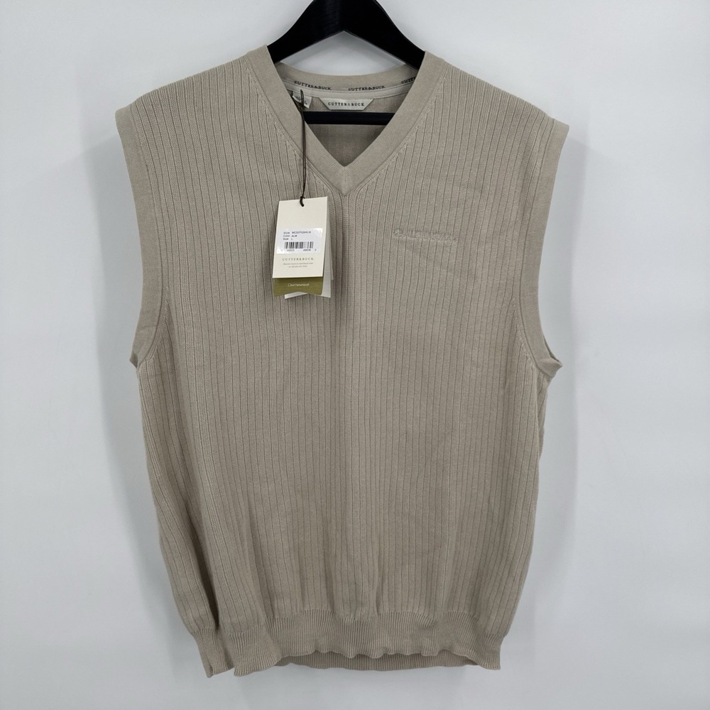 Cutter & Buck Tan V-Neck Vest Mens Size Large 100% Cotton Ribbed NEW Hong Kong